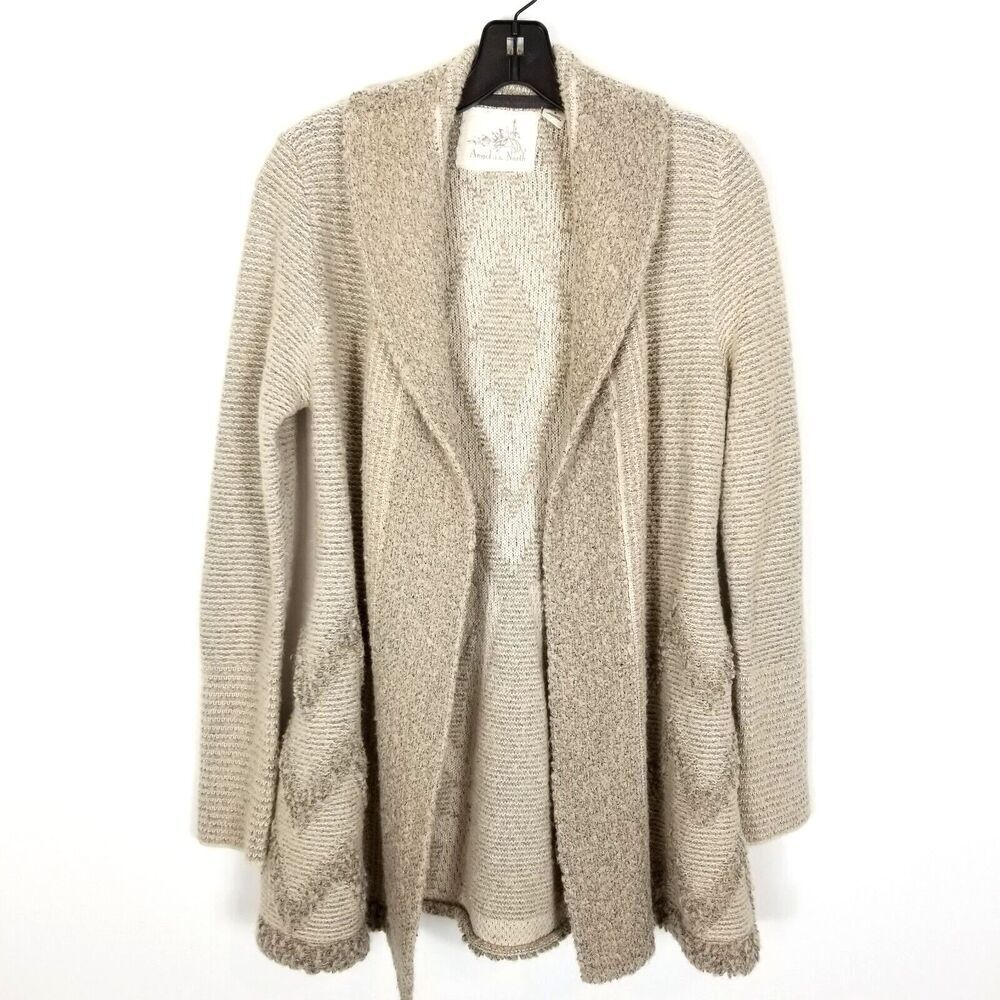 Angel Of The North Anthropologie Wool Blend  Knit Open Cardigan Sweater Sz M Tan